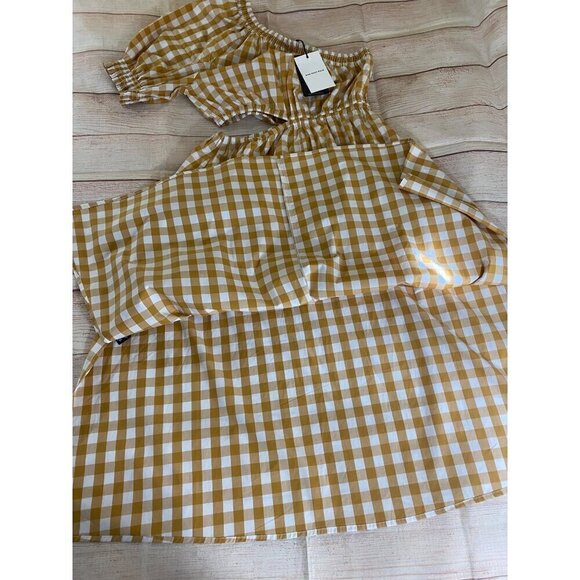 NWT Who what Wear Women's Yellow Gingham One Shoulder Midi Dress - Large - Picture 13 of 14